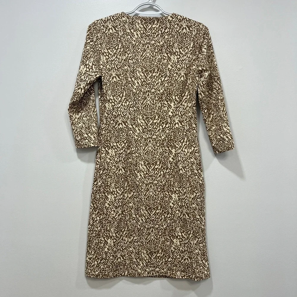J Mclaughlin Carly Dress XS NWT $228 3/4 Sleeve Knee Catalina Beatriz Spot Brown - Picture 2 of 6